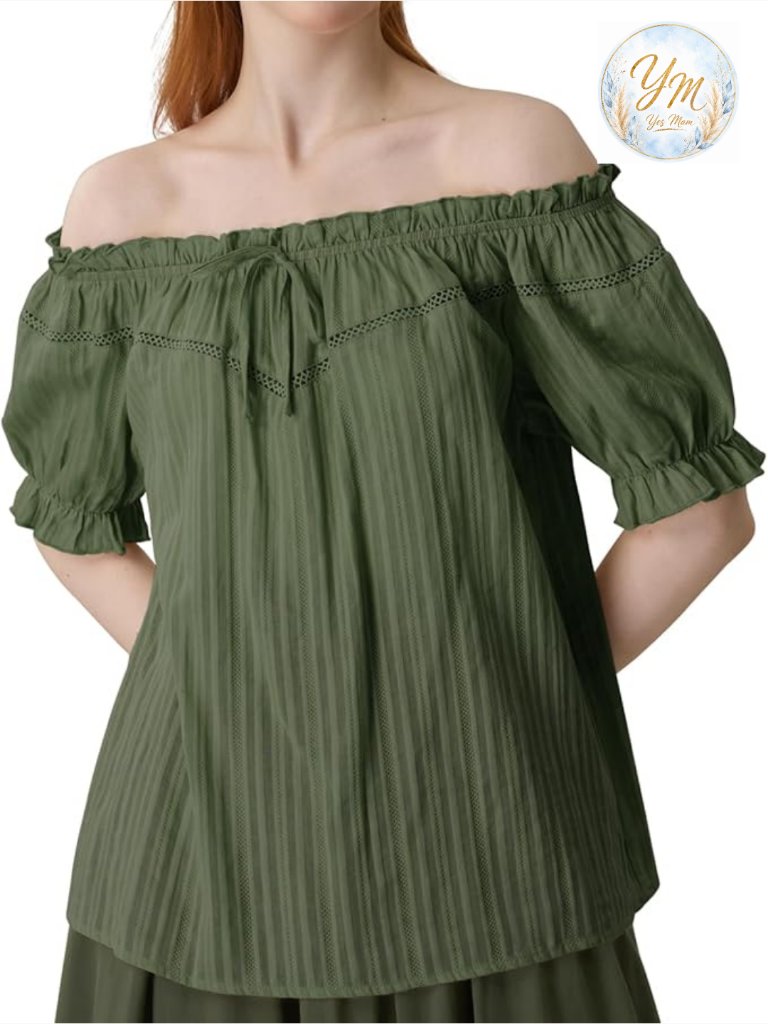 Off Shoulder Puff Sleeve Peasant Blouse Loose Fit Boho Summer Top